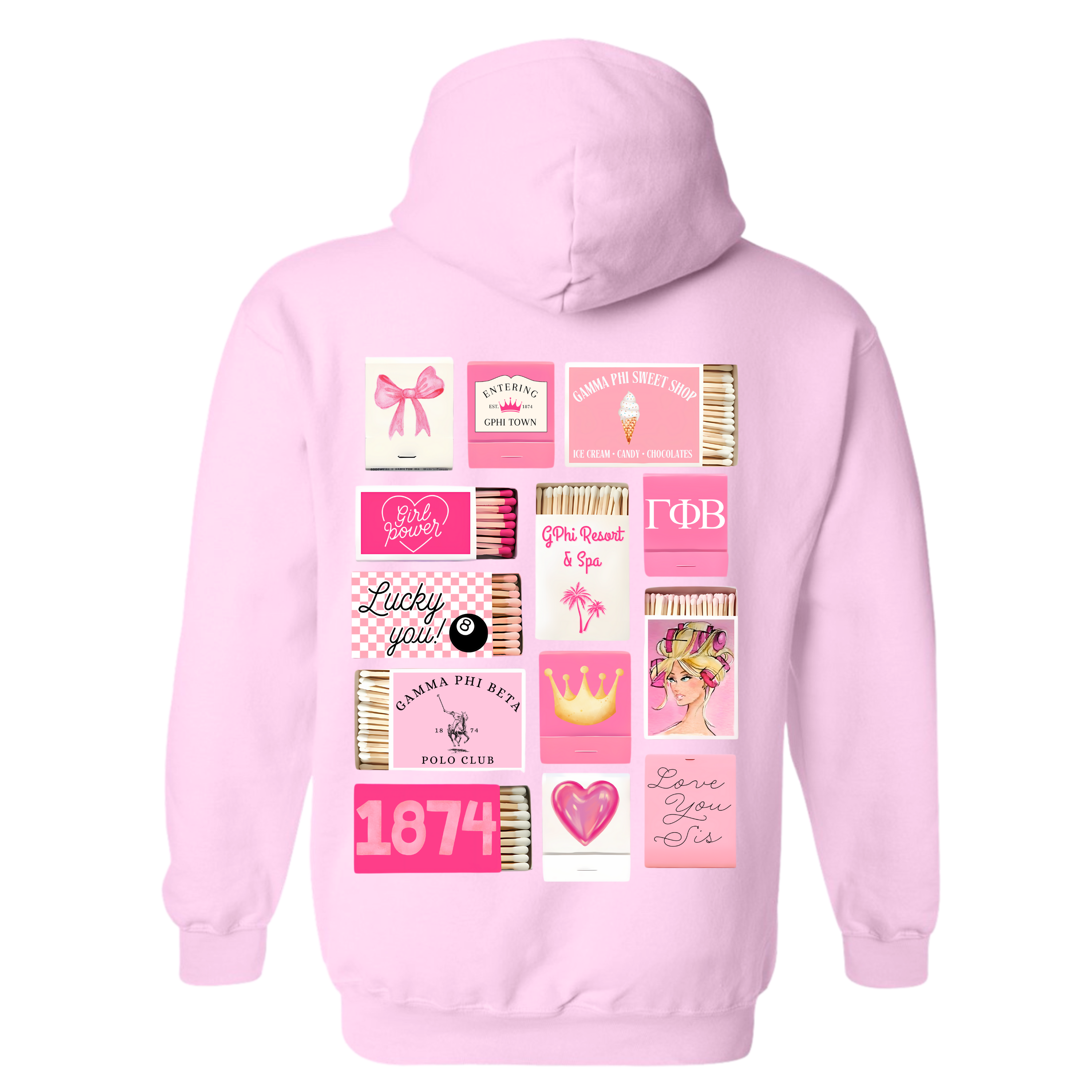 Pink Hoodie Gamma Phi Beta Hoodie GPHI- Pink Matchbox Sorority