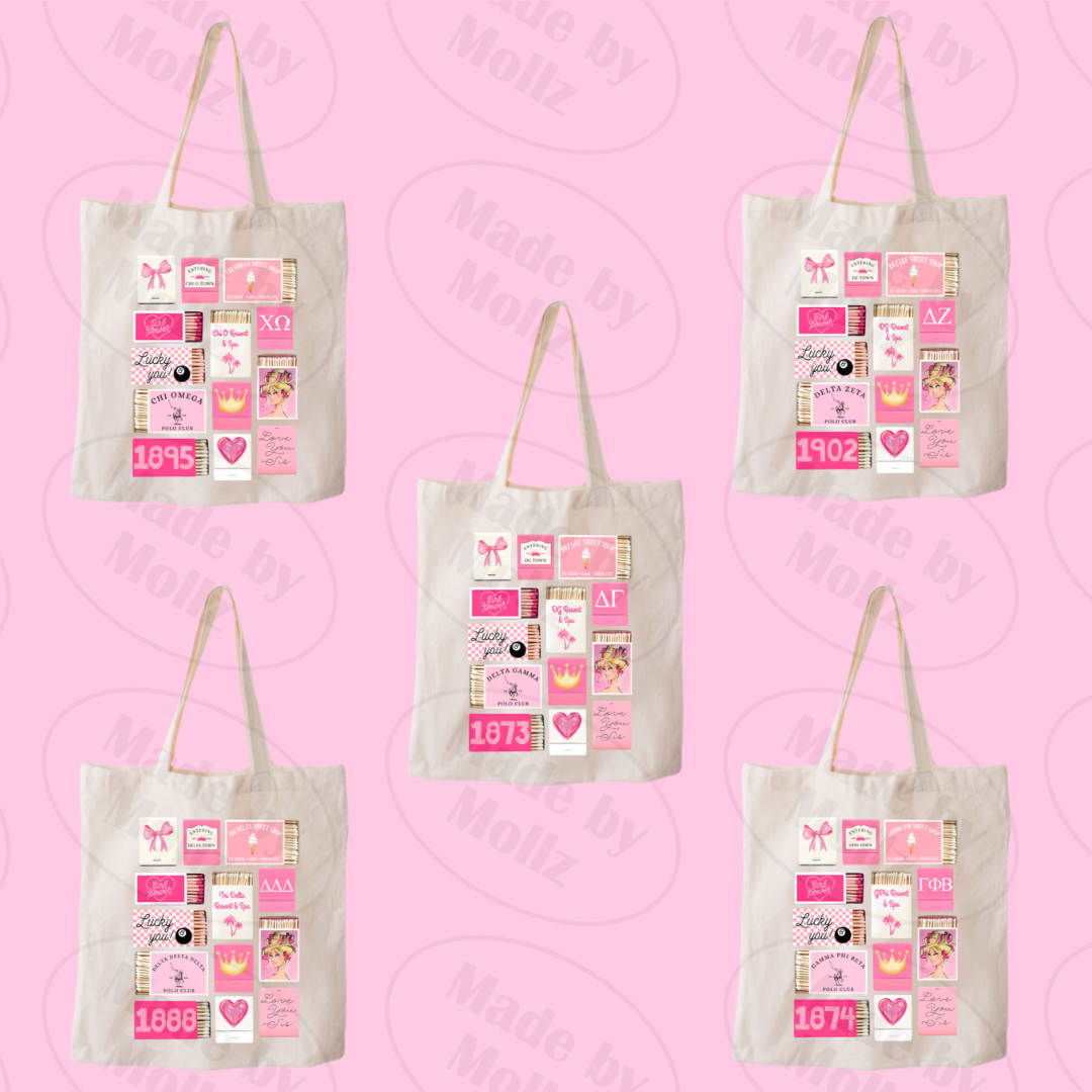 Pink Matchbox Sorority Tote Bag – Made by Mollz Pink Matchbox Sorority Tote Bag – Made by Mollz