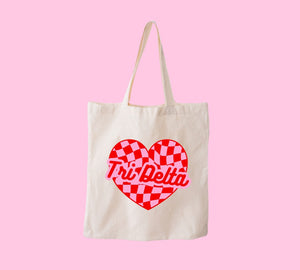Checkered Heart Sorority Tote Bag