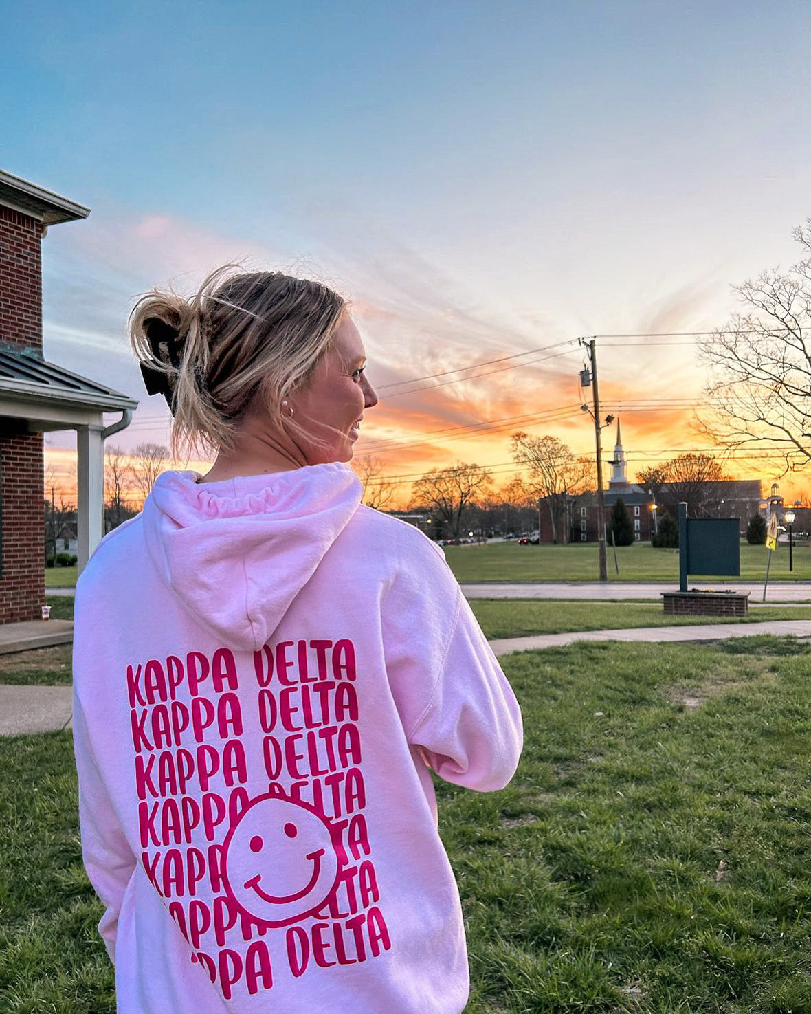 Smile Back Sorority Hooded Sweatshirt Light Pink – Made by Mollz
