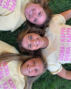 Yellow and Pink Peace Design Sorority Tee