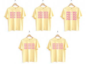 Yellow and Pink Peace Design Sorority Tee