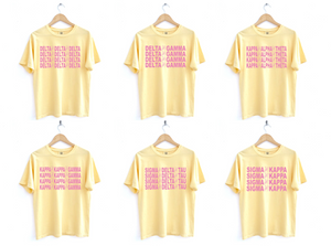 Yellow and Pink Peace Design Sorority Tee