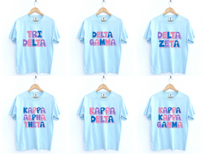 Multi Color Flower Letters Chambray Tee