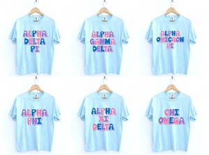 Multi Color Flower Letters Chambray Tee