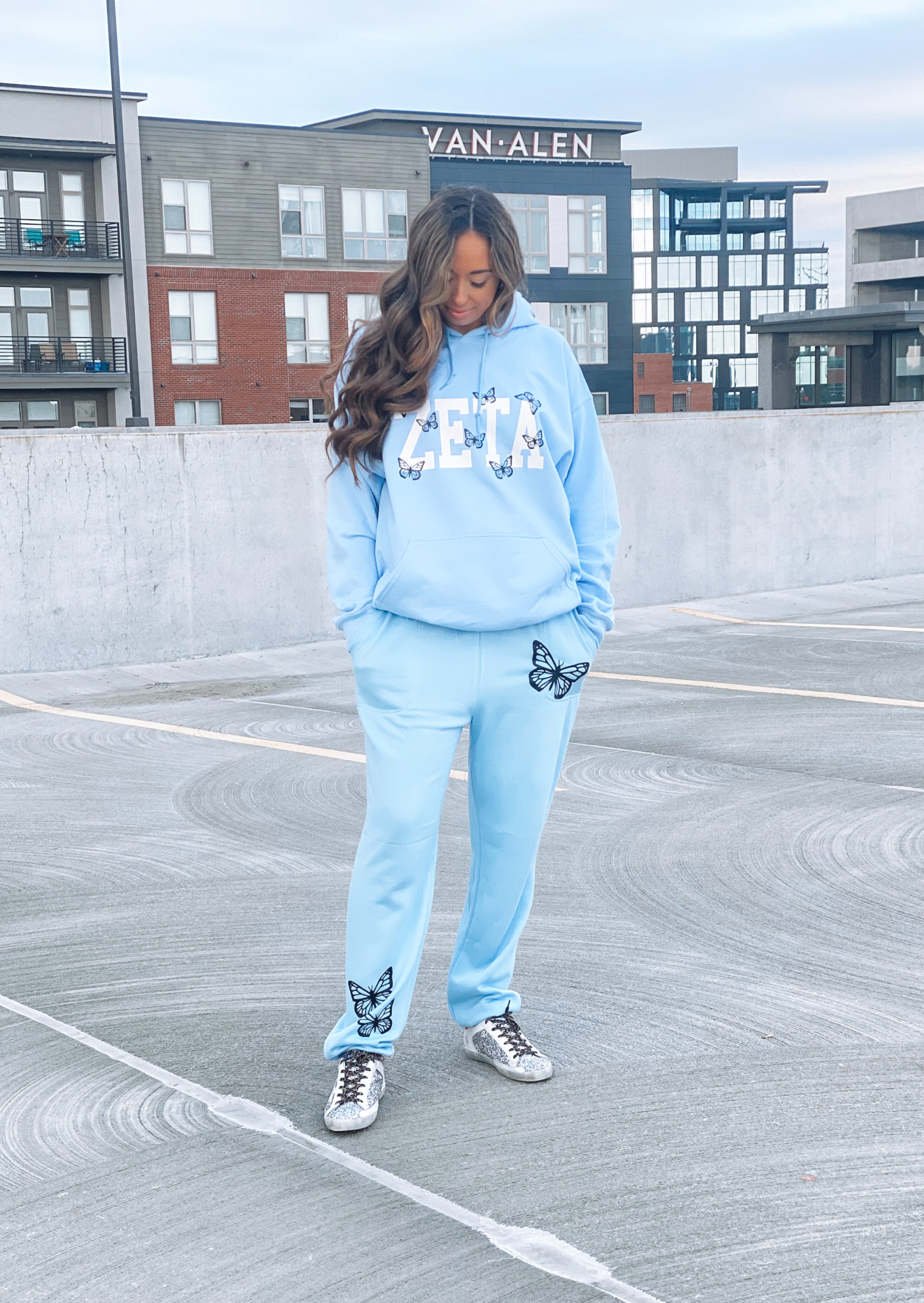 Light Blue Butterfly Sweatpants DOORBUSTER – Made by Mollz