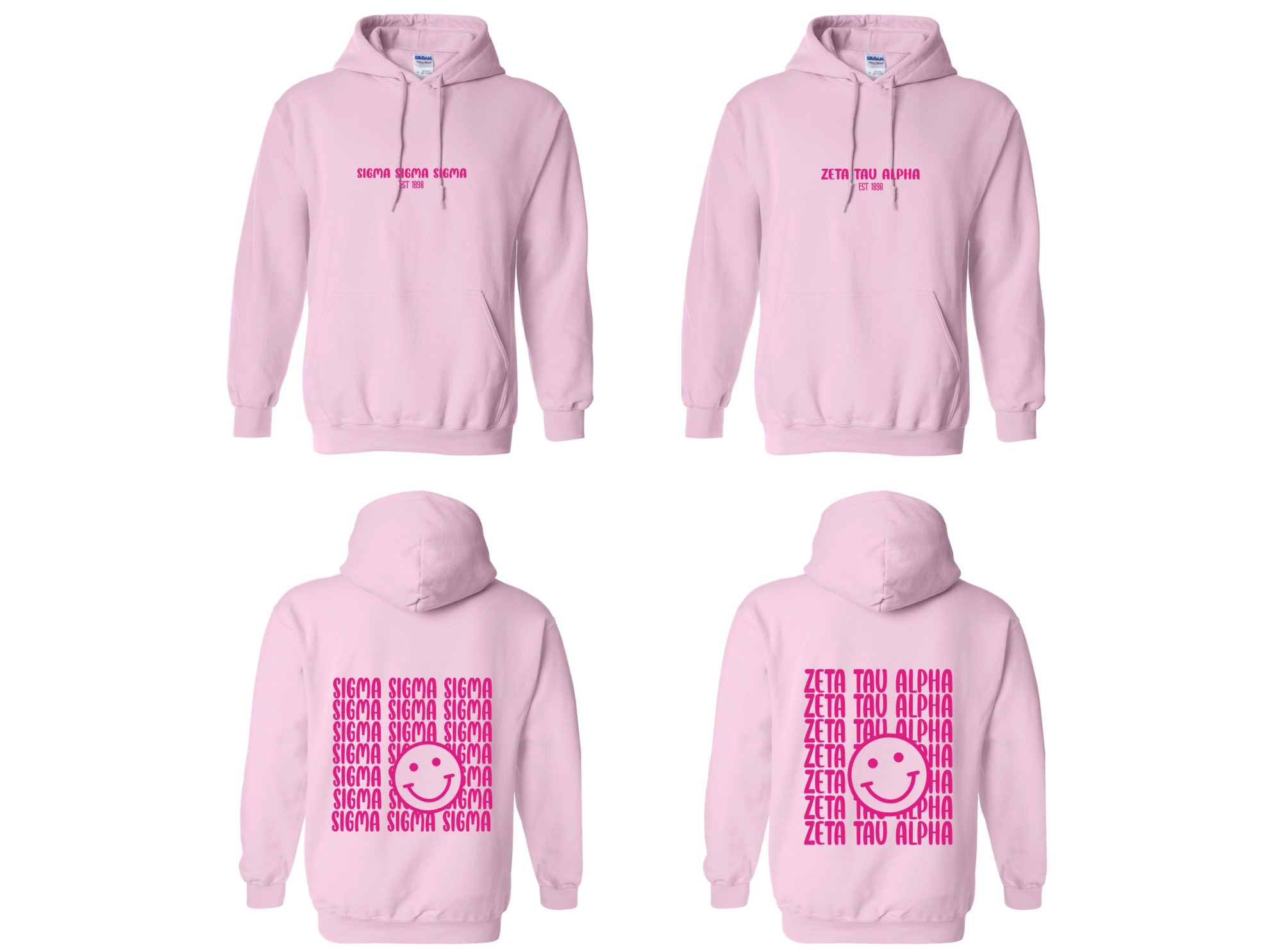 Smile Back Sorority Hooded Sweatshirt Light Pink – Made by Mollz