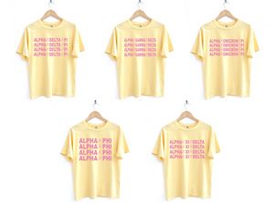 Yellow and Pink Peace Design Sorority Tee